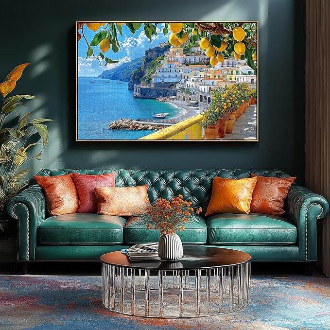 MINIWAN 1000 Piece Amalfi Coast Puzzle, Premium Jigsaw Puzzle for Adults, Rustic Style Mediterranean Coastal Landscape Puzzle, 27.5 x 19.7 Inches