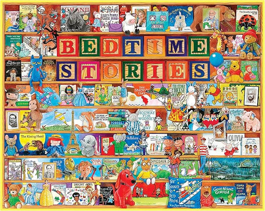 White Mountain 1000 Piece Jigsaw Puzzle Book Collage Puzzles with Large Pieces Gift for Adults and Family 24x30 - Bedtime Stories