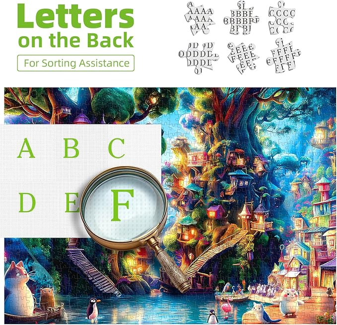 Jigsaw Puzzles 1000 Pieces Magic Forest Cottage, Fantasy Animal Puzzles for Adults with Letters on Back Challenge for Adults, Family, Decoration, Party Game, Finished Size 27.5" x 19.7"