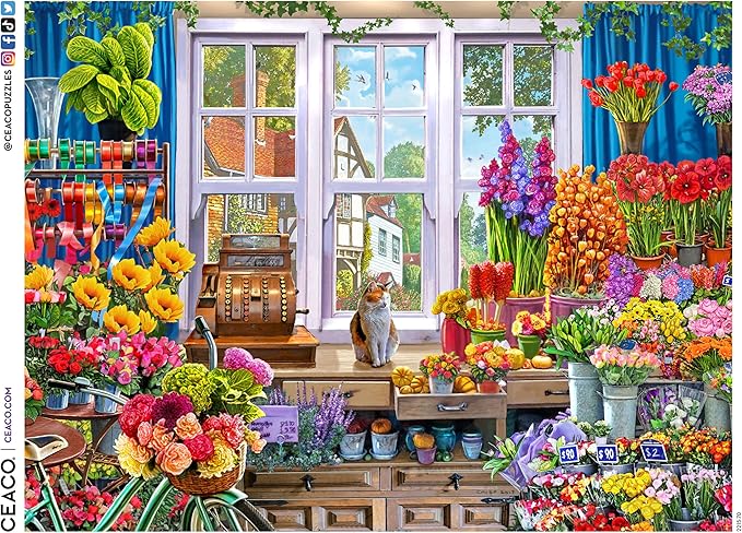Ceaco - Large Piece Jigsaw Puzzle - Steve Crisp - Flower Shoppe - Relaxing and Fun Activity for Adults