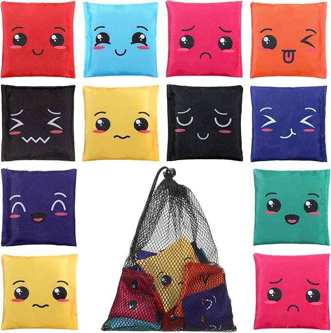 Sotiff 20 Pcs Small Bean Bags for Tossing Educational Cornhole Bags Bulk Mini Educational Learn Colors Toss Toy Cornhole Game Throwing Sack for Outdoor Indoor Hand Toss Sports Activities(Expression)