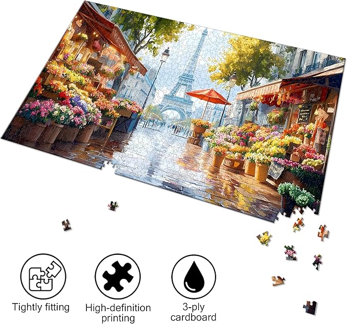 Bimkole Eiffel Tower Puzzles for Adults 1000 Pieces, Flower Paper Jigsaw Puzzle 1000 Pieces - Fun and Challenging Family Decoration Puzzle Great Gift Idea, Finished Size is 31.5 x 16.14 in