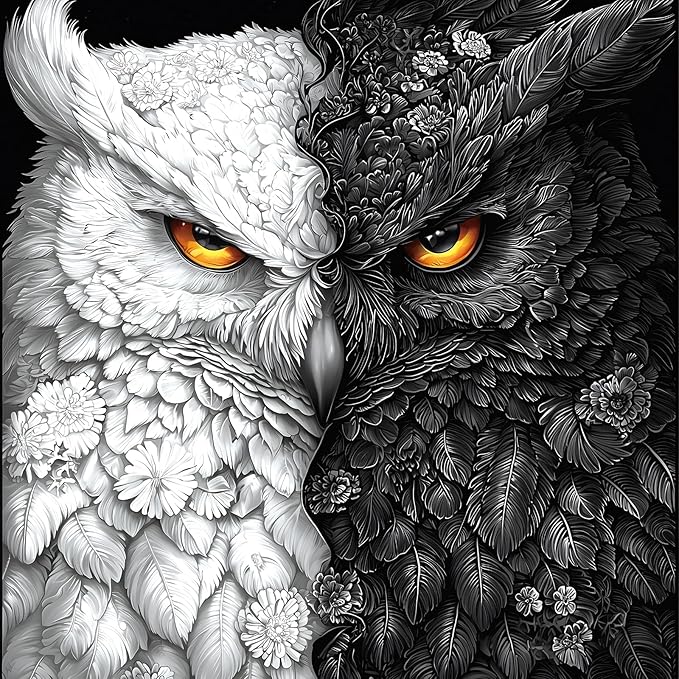 Black and White Owl with Floral Design Jigsaw Puzzle, 500 Pieces