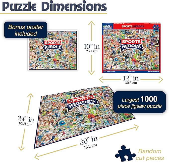 White Mountain 1000 Piece Jigsaw Puzzle Iconic Athletes Collage Puzzles with Large Pieces for Adults and Family 24"x30" - Sports Heroes