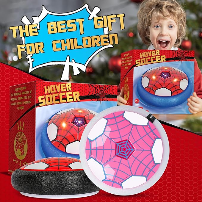 Hover Soccer Ball, 2 Pack - Indoor Soccer Toys for Kids, Cool Sports Games for Boys and Girls, Birthday Gifts（Red and Pink）