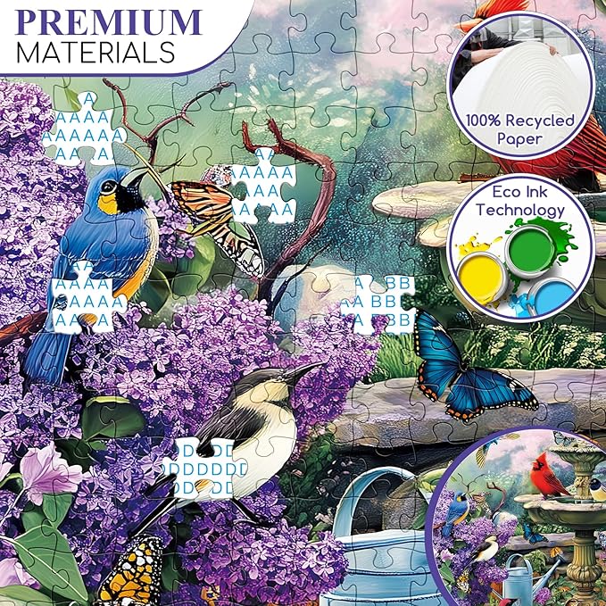 300 Piece Puzzles for Adults, Garden Birds Bath Puzzle for Adults Kids Seniors,Large Piece Fountain Garden Puzzle for Kids Ages 8-10 10-12,Nature Flower Birds Puzzles Perfect for Game Night,20.5x15 in
