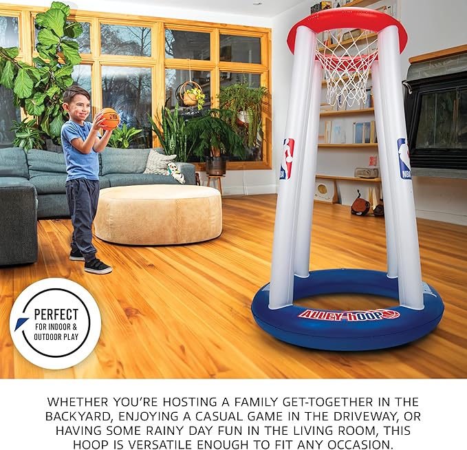 Franklin Sports NBA Alley-Hoop Kids Inflatable Toy Basketball Hoop Set - Indoor + Outdoor Mini Inflatable Hoop + Basketball Set for Kids Ages 3+ - Boys + Girls Basketball Toy - 48" Inches