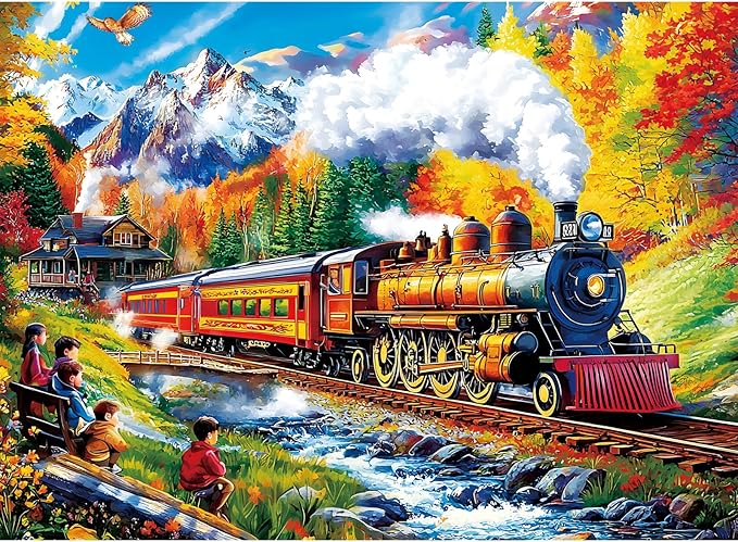 500 Piece Puzzle for Adults,Mountain Train Puzzles for Adults Elderly,Recycled Cardboard Winter Landscape Puzzles 500 Piece,Challenging Family Game Great Gift for Friends,20.5 x 15 in