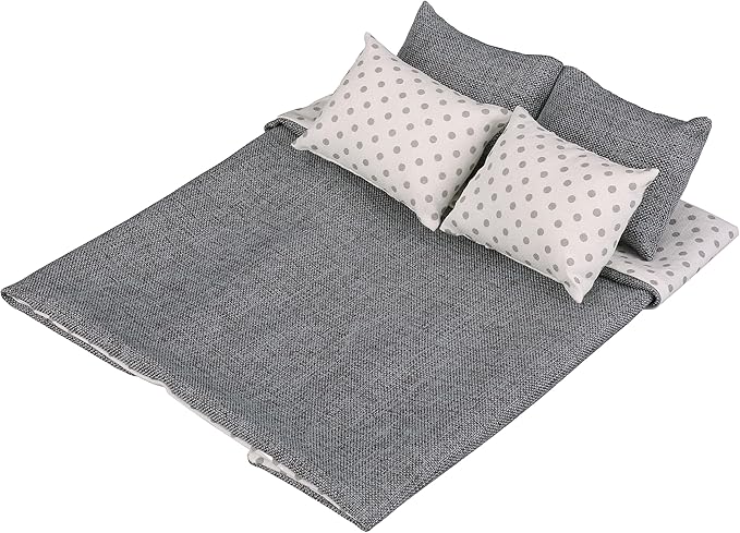 1:6 Scale Dollhouse Bedding Set for 12-Inch Dolls, 5-Piece Comforter, Pillows & Blanket, Realistic Mini Bedroom Accessories
