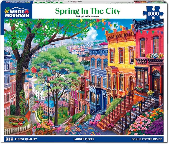 White Mountain 1000 Piece Jigsaw Puzzle Colorful Landscape Seasonal Puzzles with Large Pieces Gift for Adults and Family 24"x30" - Spring in the City