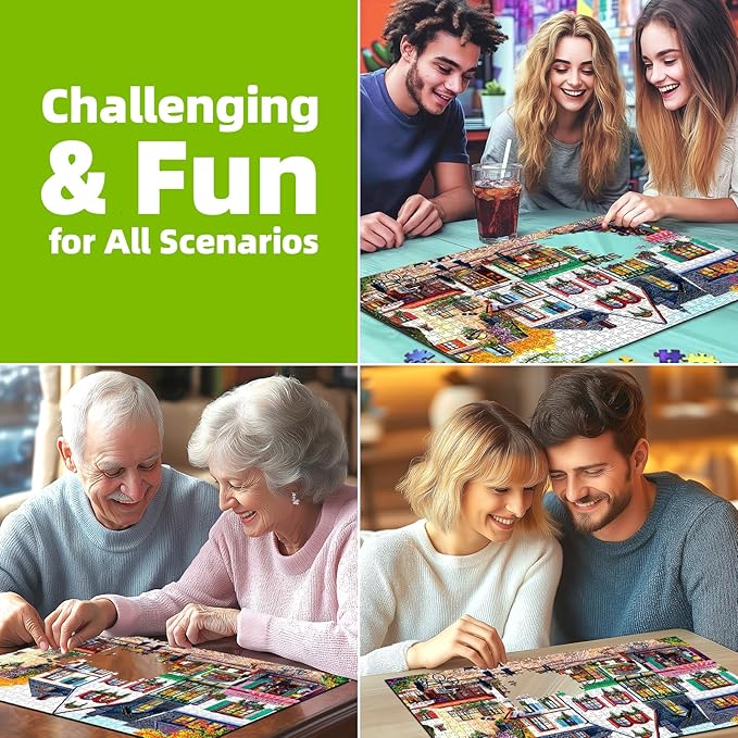 European Street Scene 1000 Piece Jigsaw Puzzle for Adults Seniors Colorful Buildings Autumn Tree Jigsaw Puzzle with Letters on Back Framable Puzzles for Perfect Family Game Night(27.6"x19.7")