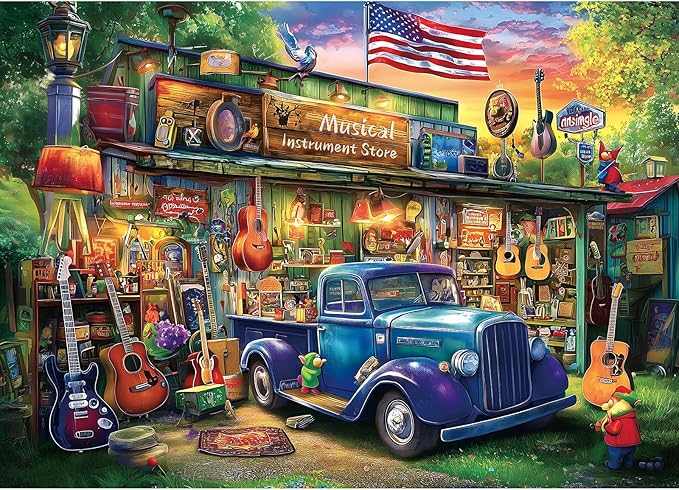 1000 Piece Puzzle for Adults, Vintage Musical Instrument Store Jigsaw Puzzles, Colorful Funny Puzzle, Perfectly Fitting Pieces, Home Decor Birthday Party Gift for Adults Seniors 27.5" x 19.7"