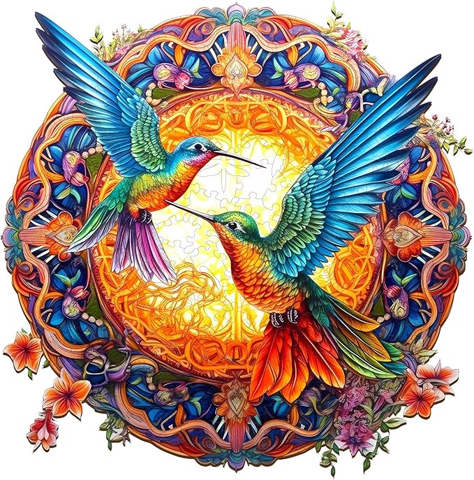 Jigfoxy Wooden Puzzles for Adults, Hummingbird Wooden Jigsaw Puzzles, Unique Animal Shape Puzzles, Christmas Thanksgiving Gifts for Family Friend(L-13.8 * 13.8in-300psc)