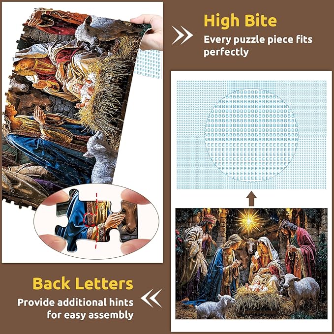 500 Piece Puzzle for Adults,Holiday Christ is Born Puzzles for Adults Elderly,Recycled Cardboard Nativity Puzzles 500 Piece,Challenging Family Game Great Gift for Family Friends,20.5 x 15 in
