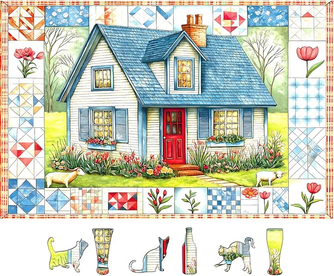 Blueforest Cottage Bloom Puzzles for Adults 500 Pieces,Challenging Jigsaw Puzzles for Adults,Country House Garden Puzzle for Family Game Night,Puzzle with Letters on Back,Recycled Paper Jigsaw Puzzle