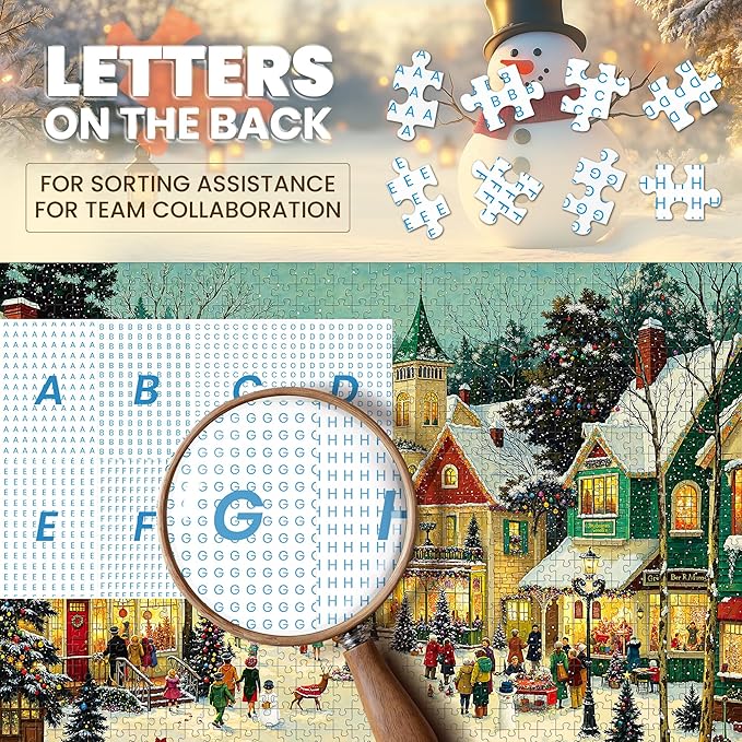 Christmas Puzzles for Adults 1000 Pieces, Winter Holiday Snow Town, 1000 Piece Puzzle for Adults Seniors, Christmas Vacation Jigsaw Puzzles with Letters on Back, Fun Gifts Decor, 1:1 Poster