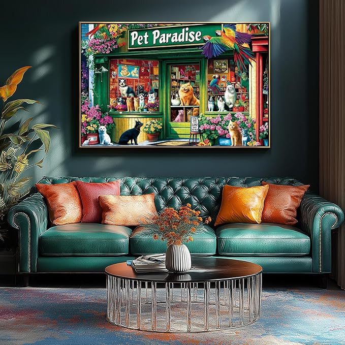 MINIWAN 500 Piece Puzzles for Adults - Pet Paradise Cat Parrot Jigsaw Puzzle, 23x15 Inches with Unique Shaped Pieces for Relaxation & Home Decor