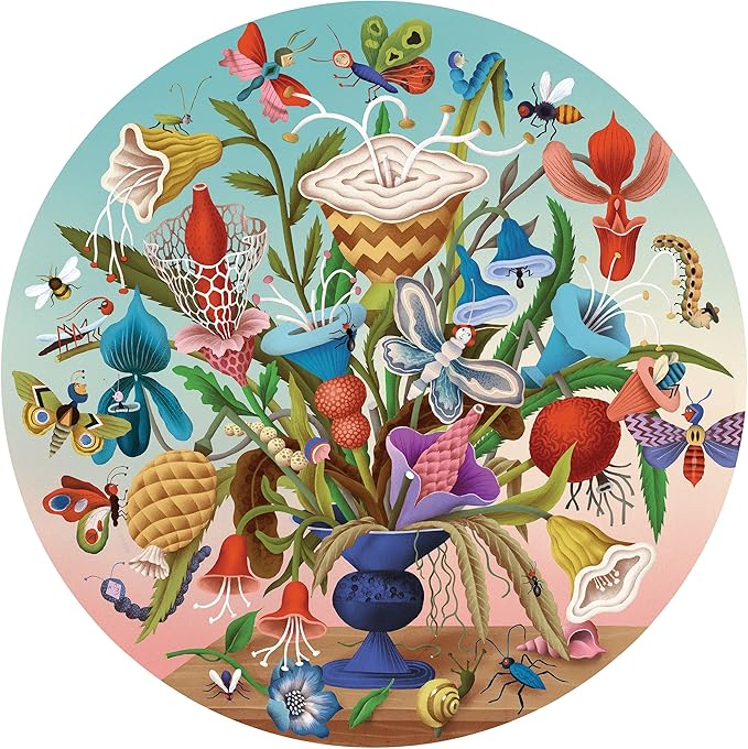 eeBoo 500 Piece Puzzle - Crazy Bug Bouquet Jigsaw Puzzle for Adults, Circular with 23" Diameter Made with Recycled Board & Vegetable-Based Ink