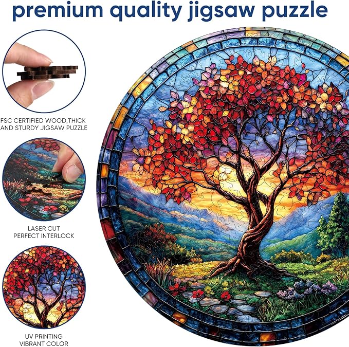 Qiuenisray Wooden Puzzles for Adults 500 Pieces, Glass Redwood Tree Jigsaw Puzzles, FSC Certified Royal Unique Shape Adult Puzzles, Irregular Creative for Adults Family Game 16.5 x 16.5 in