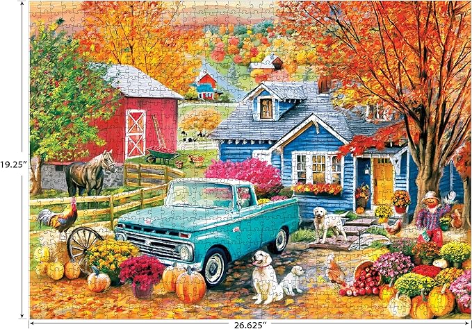 RoseArt - Soft Touch - Autumn Hill Cottage - 1000 Piece Jigsaw Puzzle, Autumn Country Scene Puzzle for Adults - Made in USA