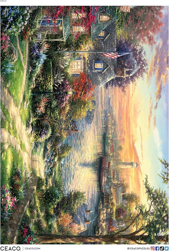 Ceaco – New England Harbor Jigsaw Puzzle – Thomas Kinkade Studios - 300 Piece Oversized Puzzle for Adults with Poster - Scenic Artwork – Large Pieces – Made in USA