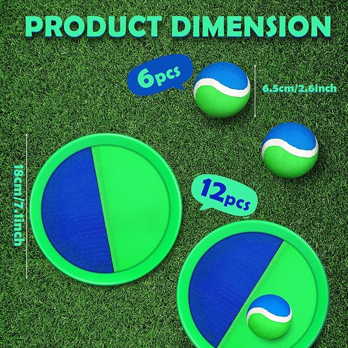 Charniol Kids Toys Toss and Catch Game Set Beach Game Outdoor Ball Sports Games Toss and Catch Ball Nylon Toys for Kids Adults(Blue Green,12 Paddles 6 Balls)