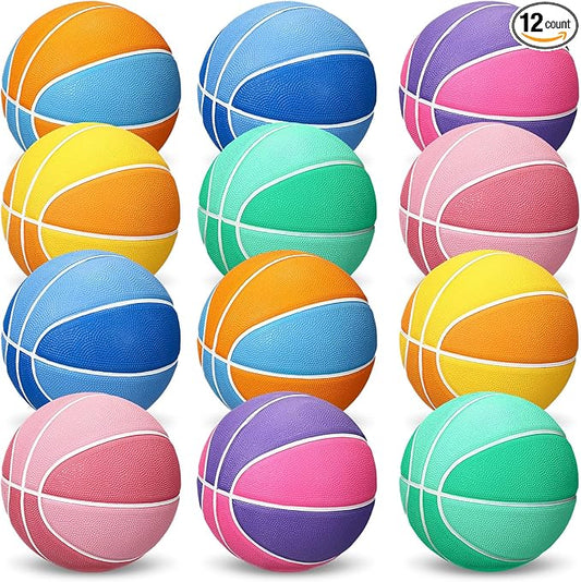 Wettarn 12 PCS Mini Basketball Size 3 Colorful 7 Inch Rubber Basketball Bulk with Pump for Mini Hoop Swimming Pool Indoor Outdoor Practice Game Holiday Party Kid Adult Back to School
