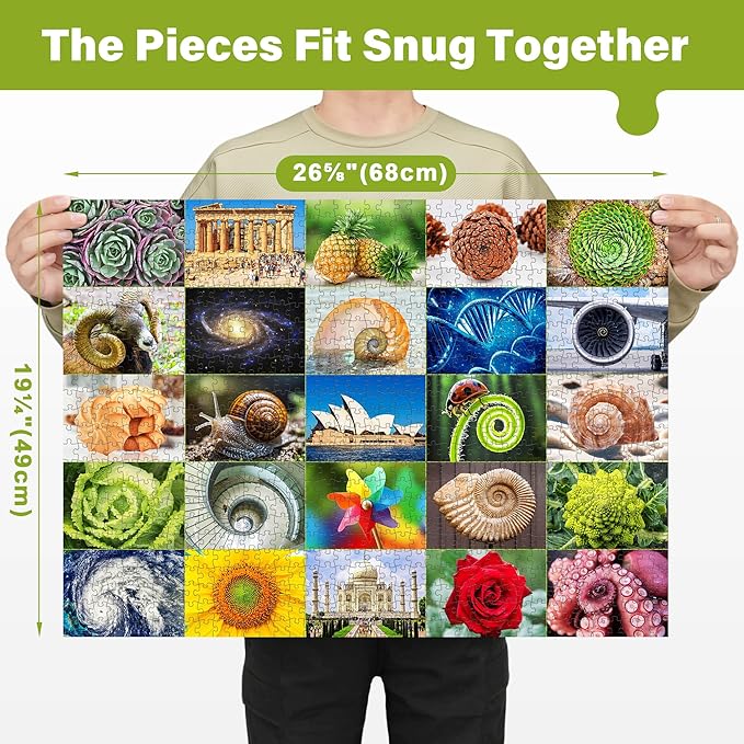 BenBen 1000 Piece Puzzle for Adults, 25 Fibonacci Spirals in Nature, Jigsaw Puzzles with Letters on Back, Challenging Puzzle for Game Night Home Décor