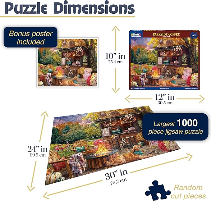 White Mountain 1000 Piece Jigsaw Puzzle Scenic Fall Coffee Puzzles with Large Pieces, Gifts for Adults and Family 24"x30" - Parkside Coffee