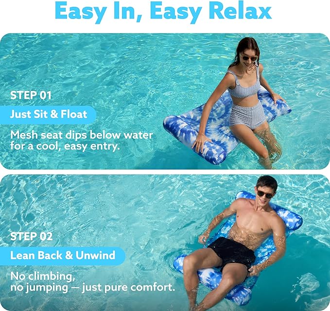 Sloosh 3 Pack 4-in-1 Inflatable Pool Floats - Water Hammock Lounges, Multi-Purpose Swimming Pool Accessories (Saddle, Lounge Chair, Drifter) for Pool, Lake, Outdoor, Beach
