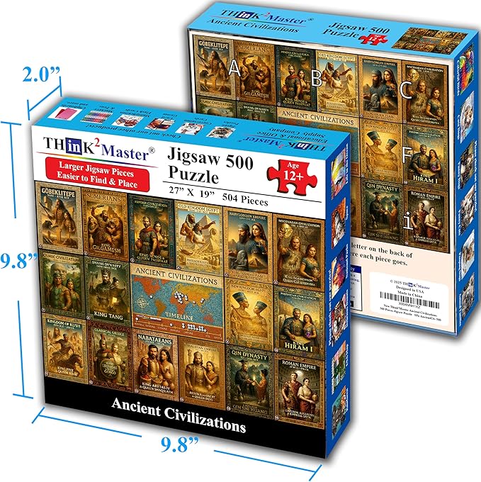 Think2Master Ancient Civilizations World History Jigsaw Puzzle 500 Pieces Large Format for 13+, Teens, Adults & Families. Great Gift. Historical Timeline & World Map. Size: 26.8” X 18.9”