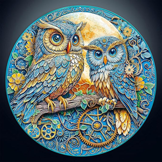 1000 Piece Round Jigsaw Puzzle for Adults - Steampunk Owl Family, 26.8" Diameter – Stress Relief & Cognitive Challenge, Ideal Mindfulness Gift for Family Game Night, Artistic Wall Decor