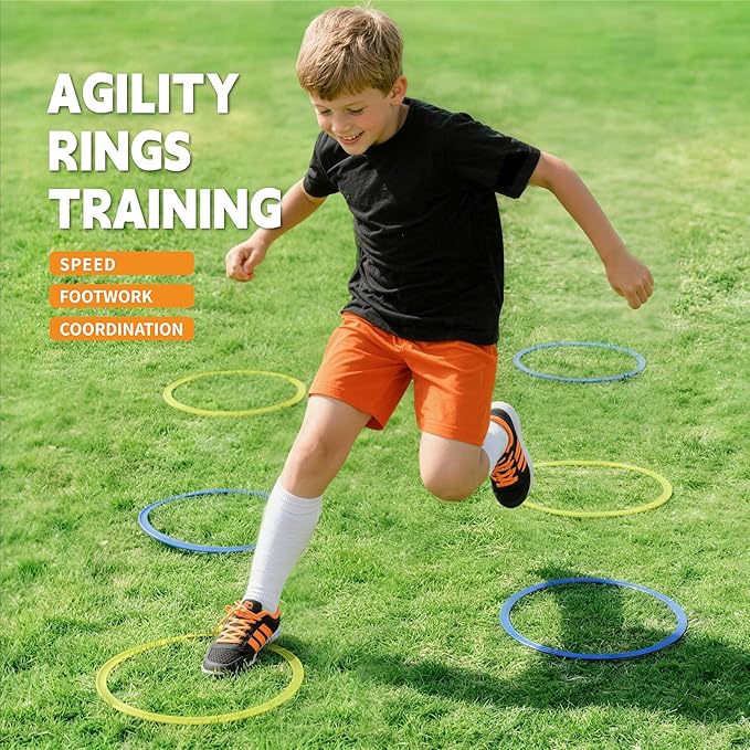 Hopscotch Rings, 2-Set – 20 Round Hoops (11-inch) + 30 Connectors, Agility Rings for Kids, Builds Gross Motor Skills, Preschool & Kindergarten PE, Indoor/Outdoor Playground Obstacle Course