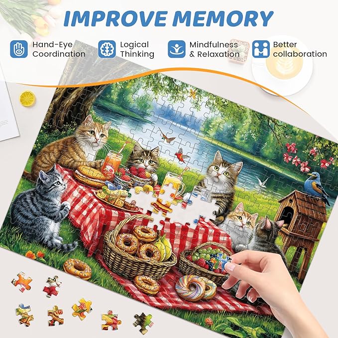 500 Piece Puzzles for Adults, Cat Family Dinner Large Piece Jigsaw Puzzle for Adults Seniors,Recycled Cardboard Puzzle 500 Piece,Family Activity Great Gift for Family Friends 20.5 * 15 in