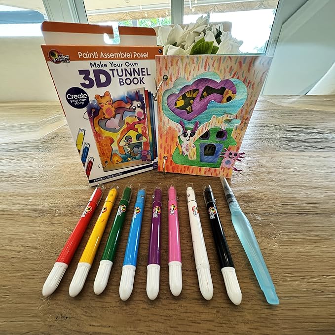 EyeConnect Crafts Make Your OWN 3D Tunnel Book - Kawaii | Medium Size DIY Book Art & Craft Kit | Build, Paint & Draw Your Own Book with Mini Animals | Award-Winning STEAM Stationary Set | Ages 3+
