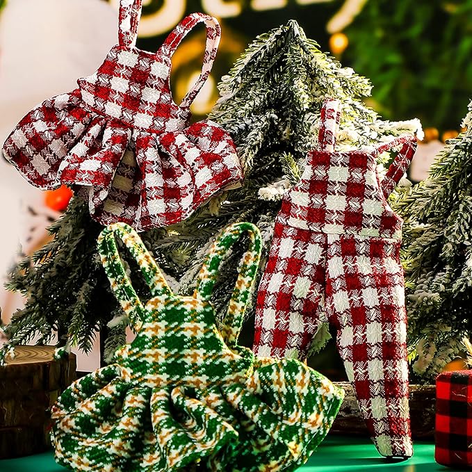 Hungdao 4 Pcs Christmas Doll Clothes Christmas Accessories Doll Clothing Red Green Plaid Dress Holiday Outfits for Boys Girls Xmas Party Supplies