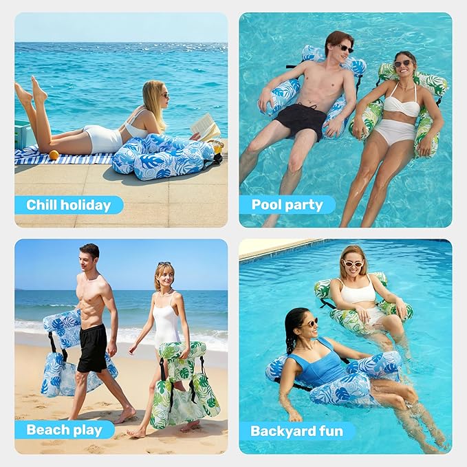 SLOOSH Inflatable Pool Floats Adult,2 Packs Floating Lounge Chairs,Blow up Pool Noodles for Adult Heavy Duty,Floating Chair for Party Summer Water Beach Lake Fun