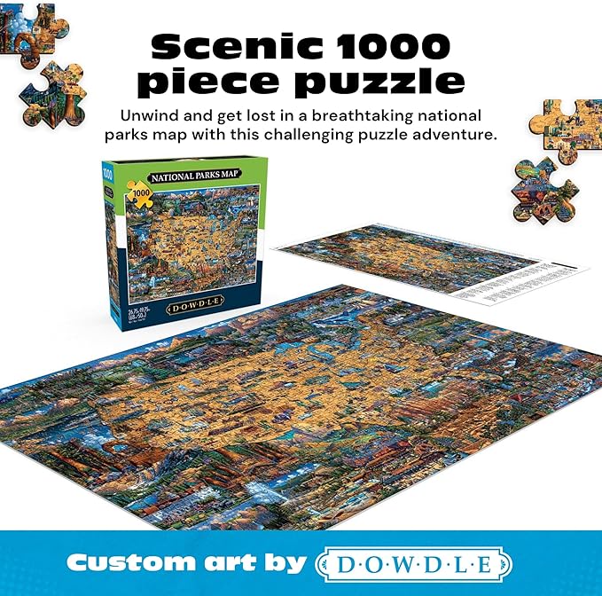 Buffalo Games - Jigsaw Puzzles 1000 Pieces - Dowdle National Parks Map - 1000 Piece Puzzle for Adults - Premium Giftable Foil Box with Reference Poster - Made in USA