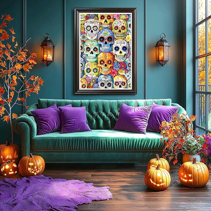 Mexican Day of the Dead (Dia de Los Muertos) 1000 Piece Puzzles for Adults, Artistic Skull Flower for Adults Puzzle, for Gifts Birthday Party Games Family, 27.5 * 19.7 inch Dust Free Puzzle
