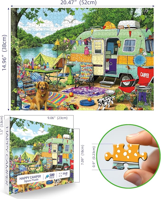 MINIWAN Puzzles for Adults 500 Pieces, Lakeside Camping Puzzle Challenging Jigsaw Puzzles Ideal for Relaxation and Family Fun, Finished Size is 23 x 15 inch