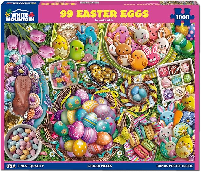 White Mountain 1000 Piece Jigsaw Puzzle Easter Holiday Collage Puzzles with Large Pieces Gift for Adults and Family 24"x30" - 99 Easter Eggs