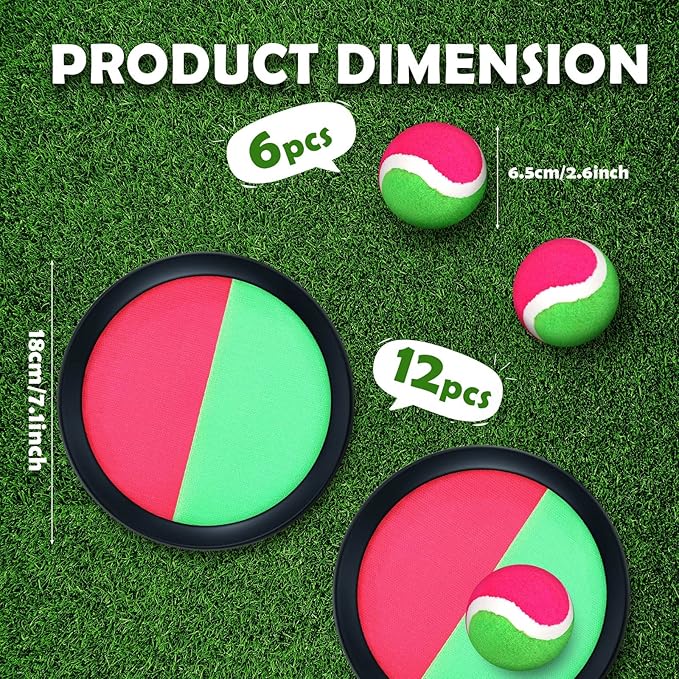 Charniol Kids Toys Toss and Catch Game Set Beach Game Outdoor Ball Sports Games Toss and Catch Ball Nylon Toys for Kids Adults (Pink, Green, Black,12 Paddles 6 Balls)