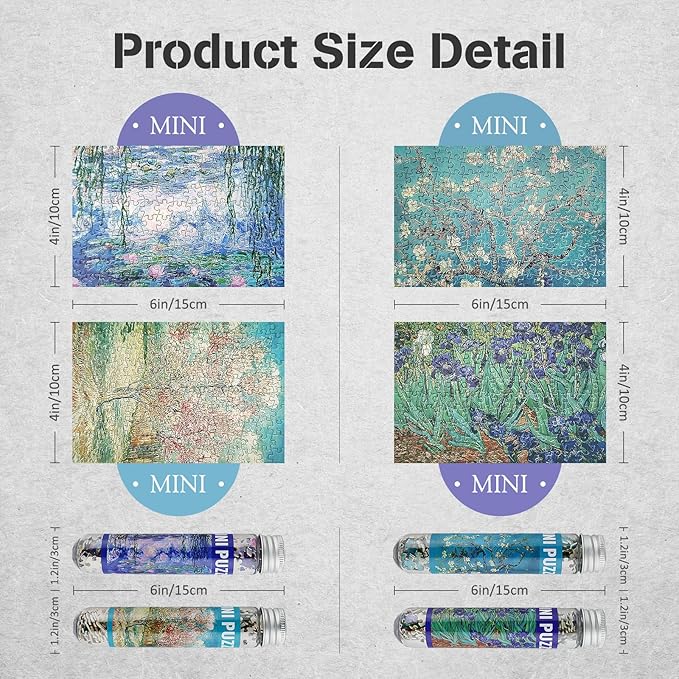 MISITU Small Jigsaw Puzzles for Adults Challenging Puzzle Small Puzzles Mini Jigsaw Puzzles for Adults 150 Pieces Micro Tiny Puzzle Van Gogh Art Puzzles Travel Puzzle 6 x 4 Inch 4 Packs