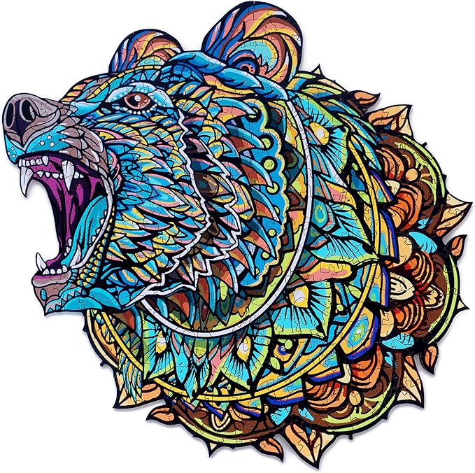 ESTROSO Wooden Puzzles for Adults - Bear Design - 300 Piece Puzzles for Adults, Wooden Jigsaw Puzzles - 13x13 Inches - Giftable Wooden Box and Carrying Bag