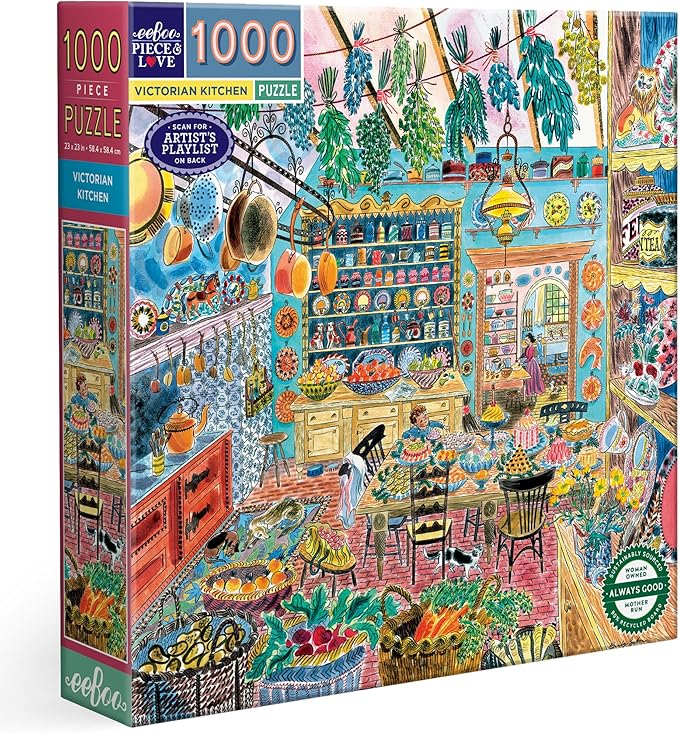 eeBoo 1000 Piece Puzzle - Victorian Kitchen Jigsaw Puzzle for Adults, Square 23" x 23" Made with Recycled Board & Vegetable-Based Ink