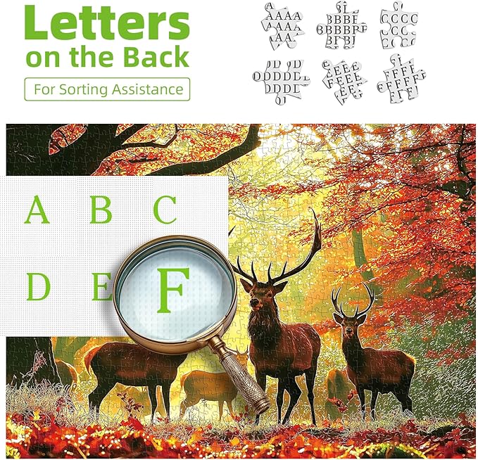 MINIWAN Autumn Fall Forest Red Stags Puzzles for Adults 1000 Pieces, Golden Sunlight Red Maple Deer Jigsaw Puzzle, Gift for Wildlife & Nature Landscape Lovers 27.5x19.7 Inch