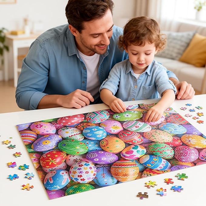 JOYIN Easter 1000 Pieces Jigsaw Puzzles (30 x 24 inches) Eggs Theme Puzzles, Easter Educational Party Favors Plush Basket for Kids and Adults of All Ages.