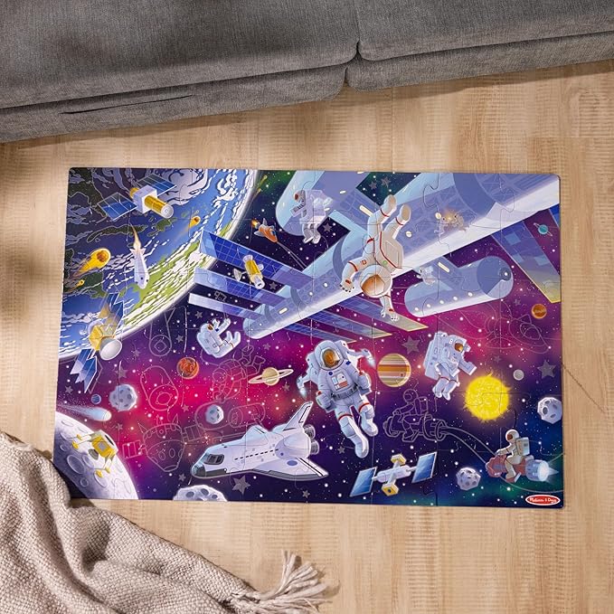 Melissa & Doug Outer Space Glow-in-the-Dark Cardboard Jigsaw Floor Puzzle – 48 Pieces, for Boys and Girls 3+ - FSC-Certified Materials