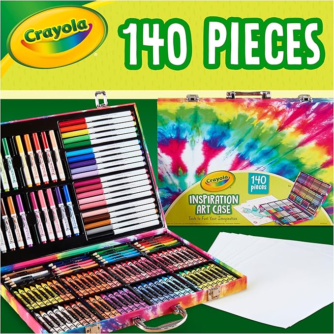 Crayola Inspiration Art Case Coloring Set - Tie-Dye (140ct), Essential Easter Basket Stuffers, Art Supplies Set For Kids, Travel Drawing Kit, Gift for Girls & Boys, Ages 5+ [Amazon Exclusive]