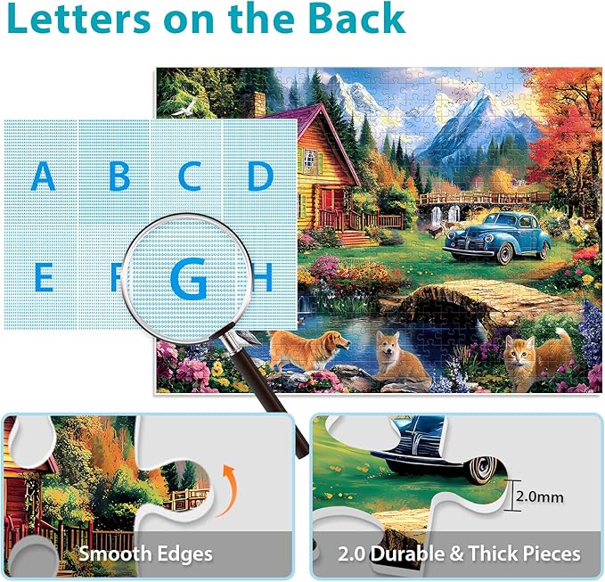 500 Piece Puzzles for Adults,Beautiful Country Cottage Jigsaw Puzzle for Adults Seniors,Recycled Cardboard Dogs Cat Puzzle 500 Piece,Family Activity Great Gift for Family Friends 20.5 * 15 inch